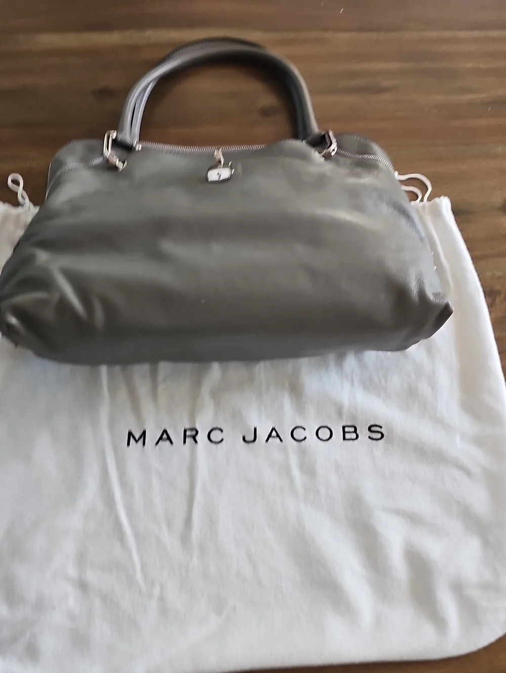 Marc Jacobs Olive Gray Leather Satchel with Top Handles